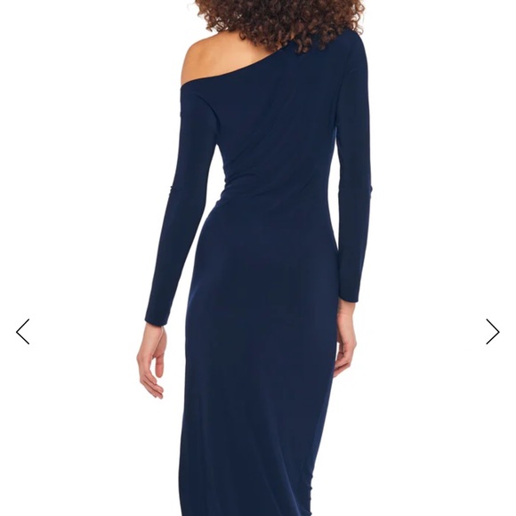 Norma Kamali Dress- Long Sleeve Drop Shoulder Side Slit Gown - True Navy-Large - Picture 7 of 14